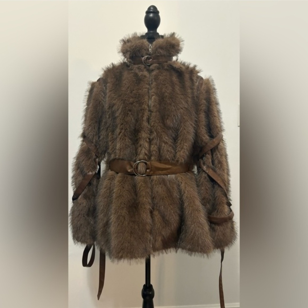Dolls Kill Brown Faux Fur Teddy Jacket with Belt